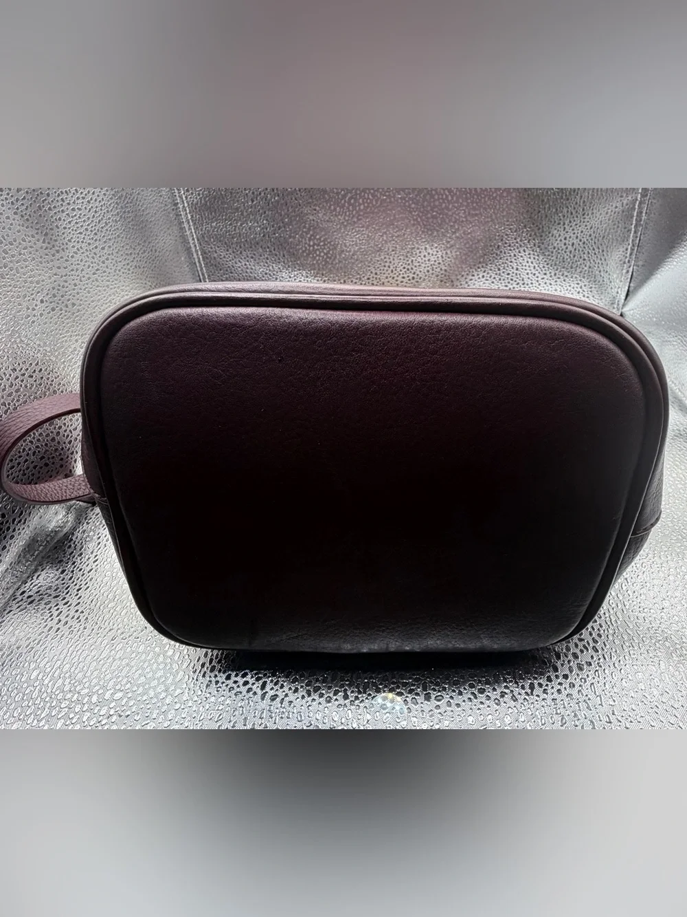 Thacker New York Bonnie O gold handle bucket Crossbody Purse burgundy Leather